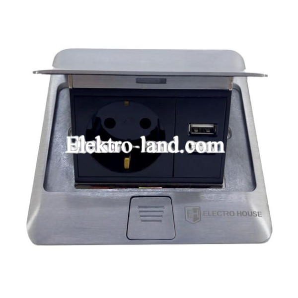 Розетка врезная для полов Алюминий 16 А + 2 USB 2,1 А IP44